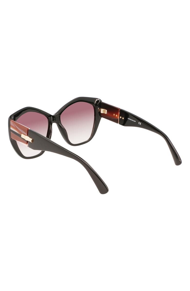 Longchamp 57mm Roseau Tea Cup Sunglasses, Alternate, color, Black