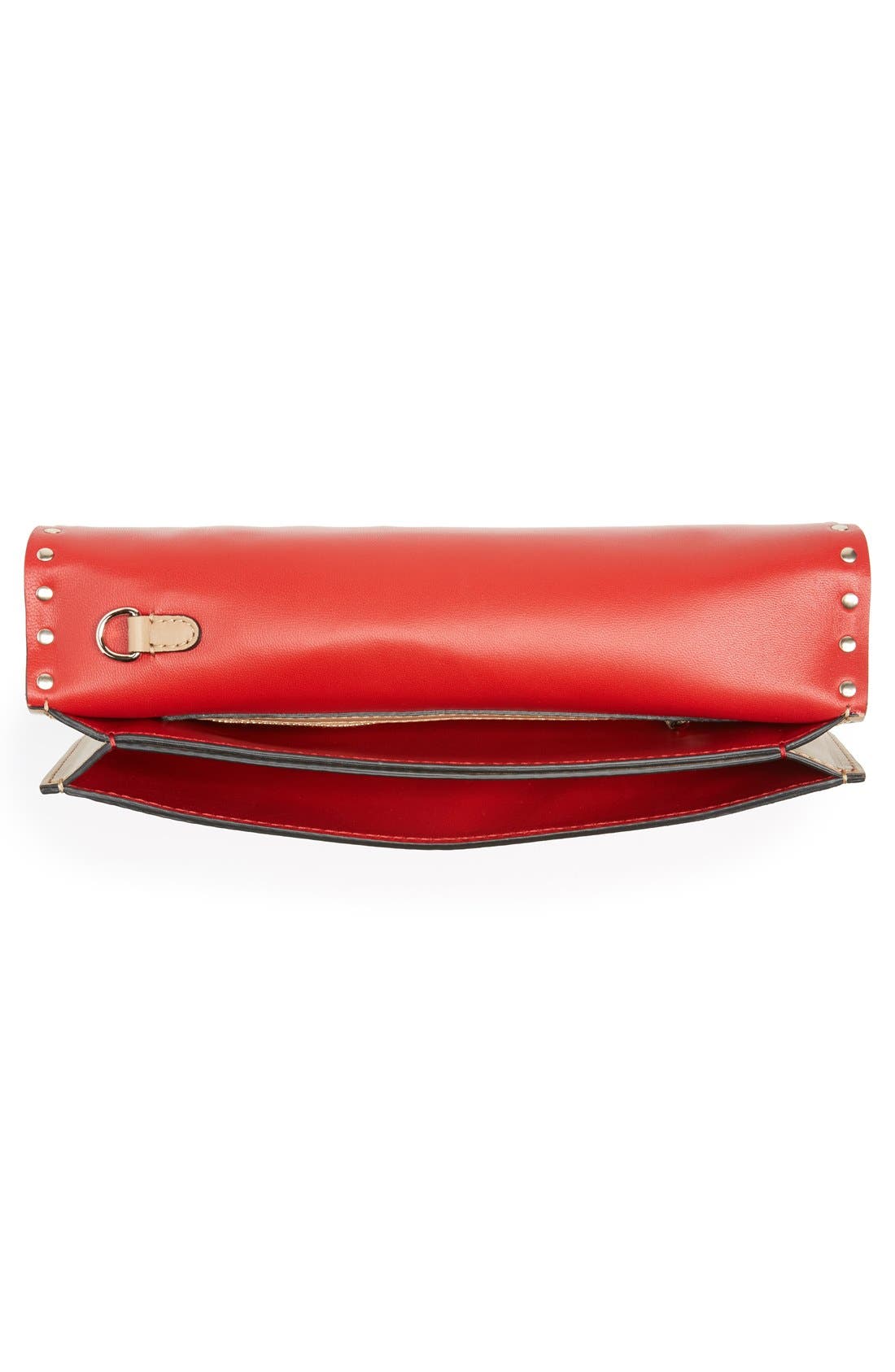 Rockstud Leather Flap Clutch, Alternate, color, ALPACA
