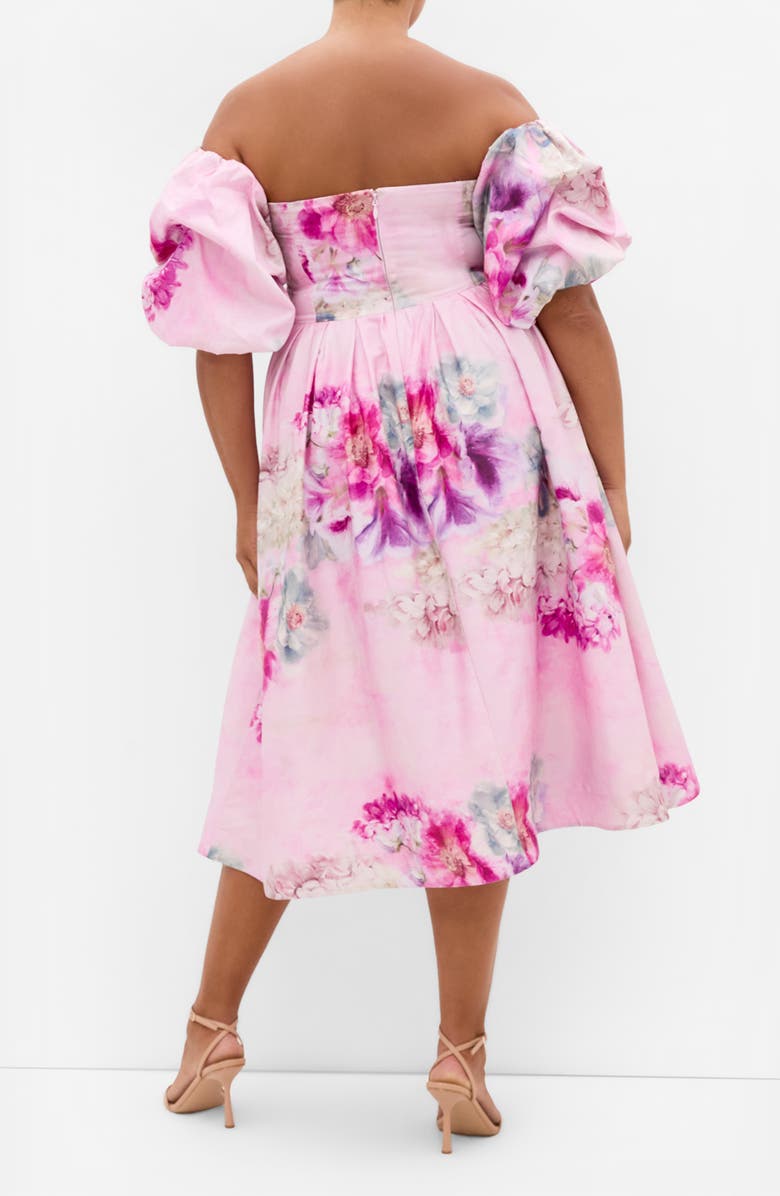 City Chic Rosalee Floral Off the Shoulder Cotton Dress, Alternate, color, Gilded Garden