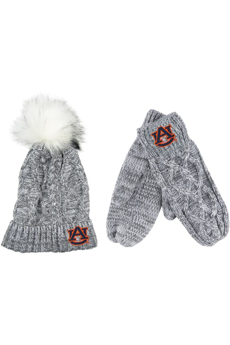 Gray Auburn Tigers Cuffed Knit Pom Hat & Mittens Set, Main, color, Gray