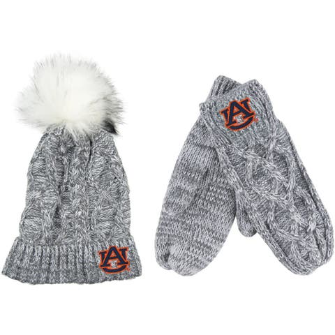 Gray Auburn Tigers Cuffed Knit Pom Hat & Mittens Set