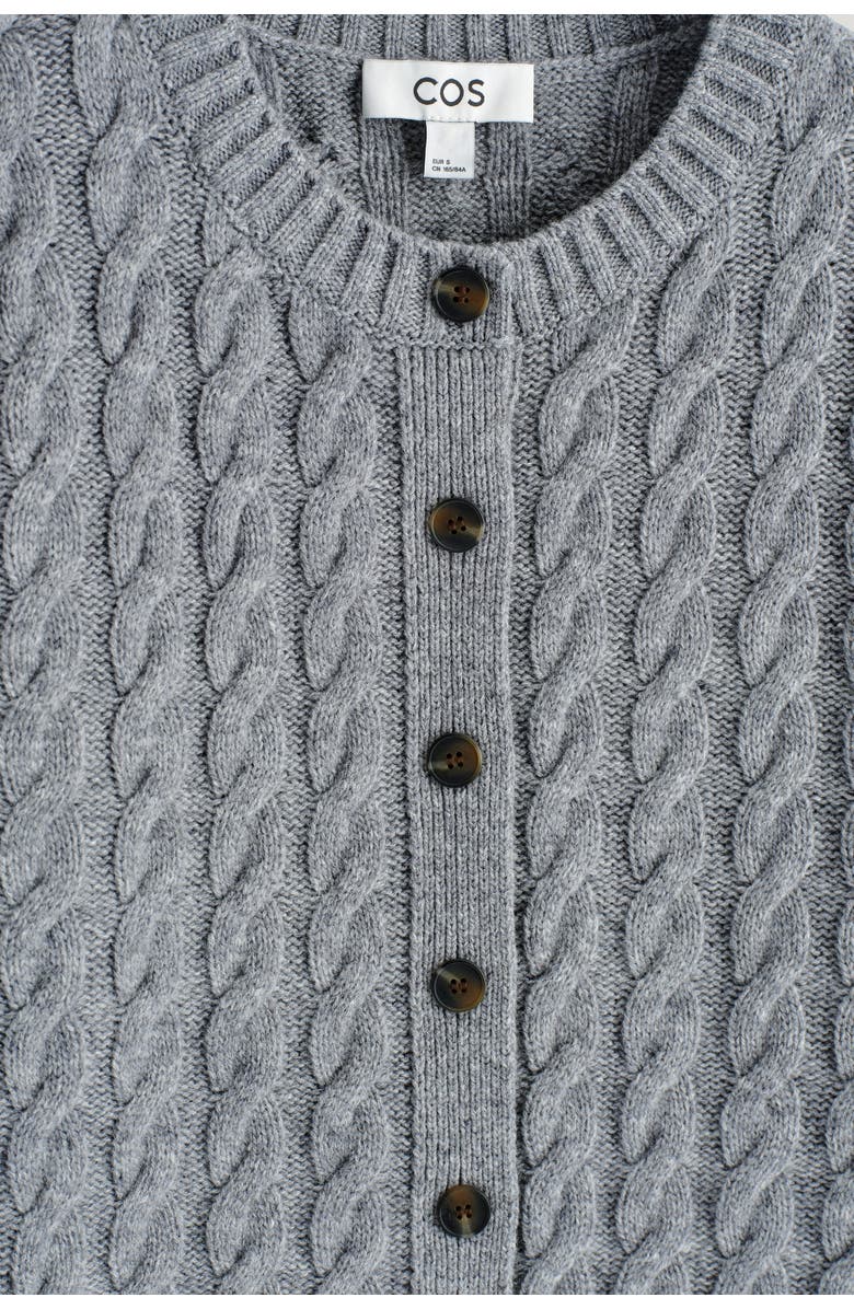 COS Cable-Knit Merino Wool Cardigan, Alternate, color, Gray