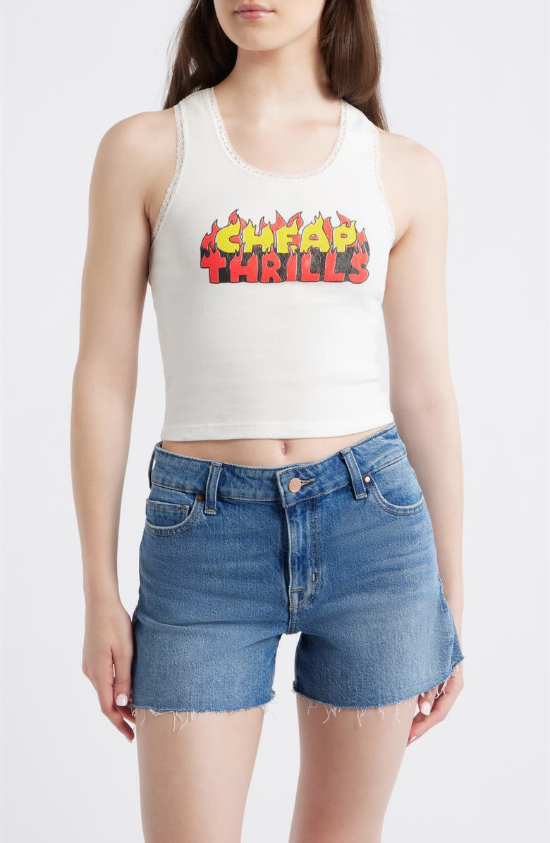 Daydreamer Cheap Thrills Lace Trim Graphic Tank, Main, color, Vintage White