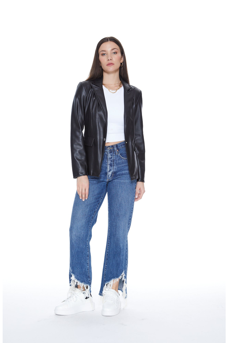 Helen Blazer in Black UNreal Leather, Alternate, color, Black / Monaco