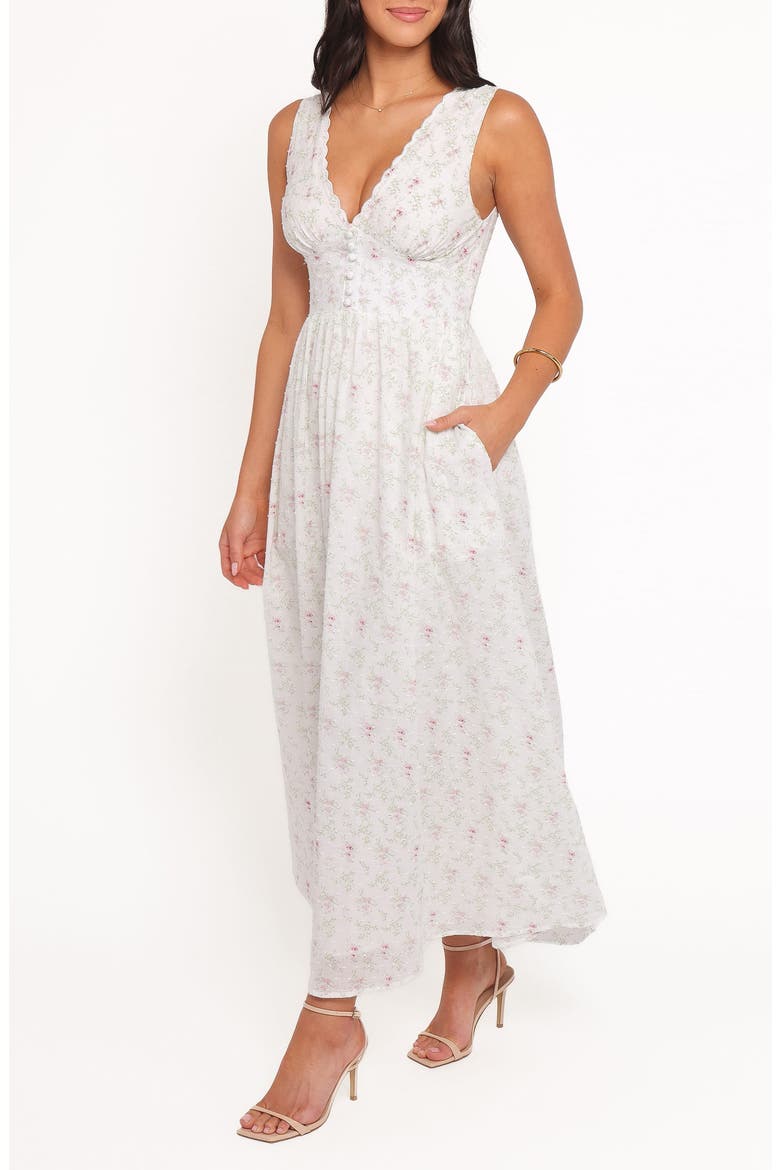Kimlee Floral Print Swiss Dot Midi Dress, Alternate, color, GARDEN DITSY
