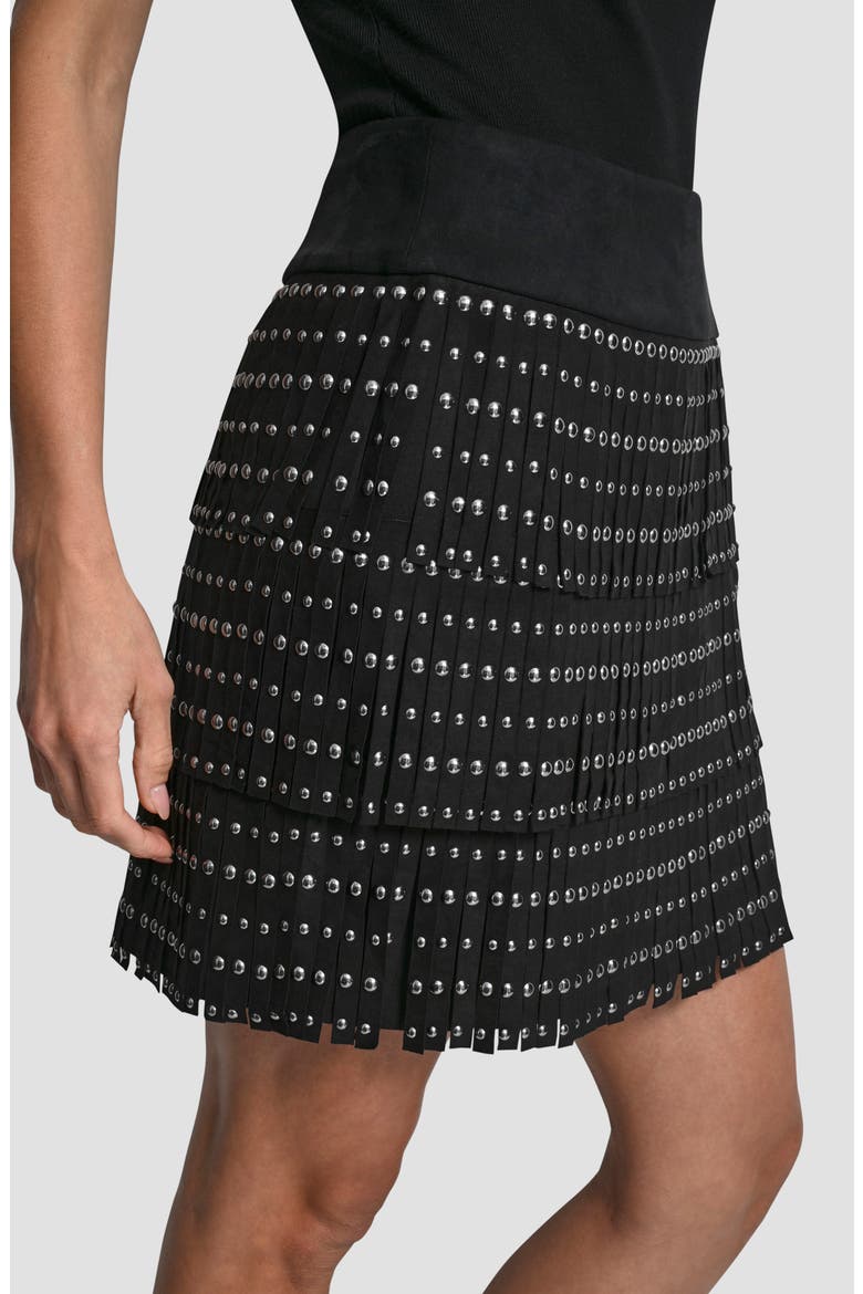 Stud Fringe Miniskirt, Alternate, color, BLACK