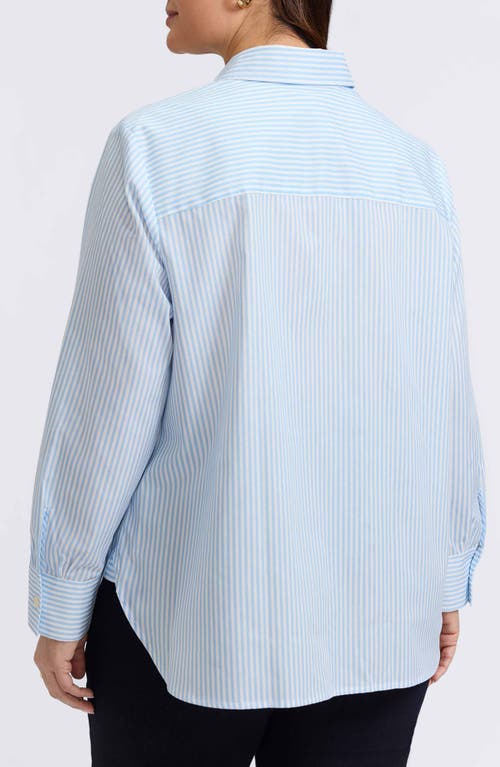 Foxcroft Meghan Stripe Floral Embroidered Cotton Button-up Shirt In Ivory Multi