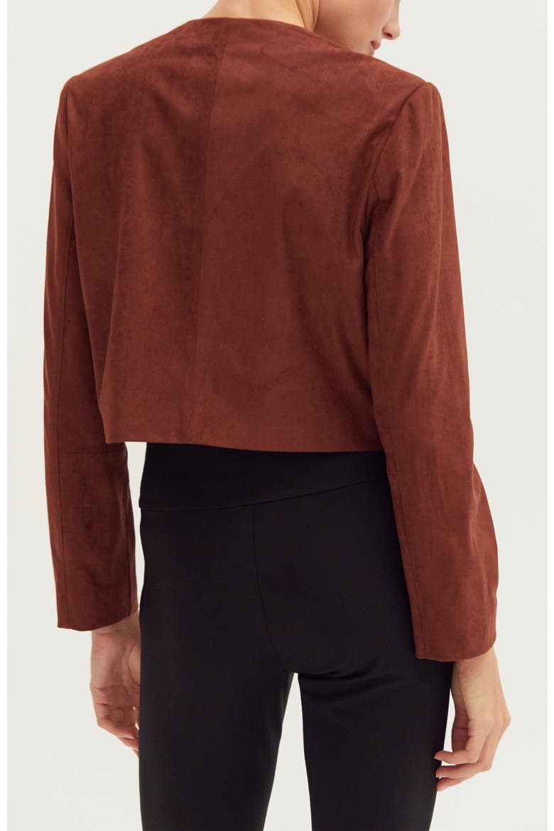 Faux Suede Collarless Cropped Jacket, Alternate, color, Brown