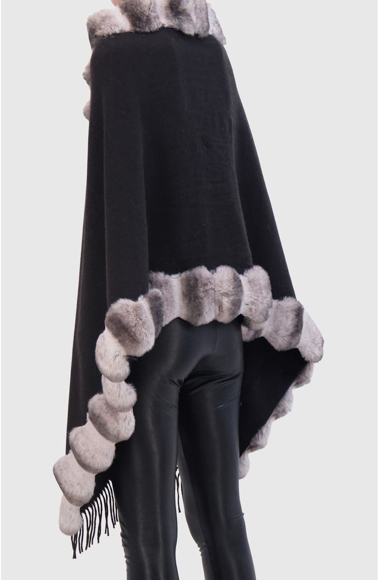 Lyla Grant Cashmere & Wool Blend Cape With Fur-Free Chinchilla (Faux Fur) Trim, Alternate, color, Black/Gray Chinch