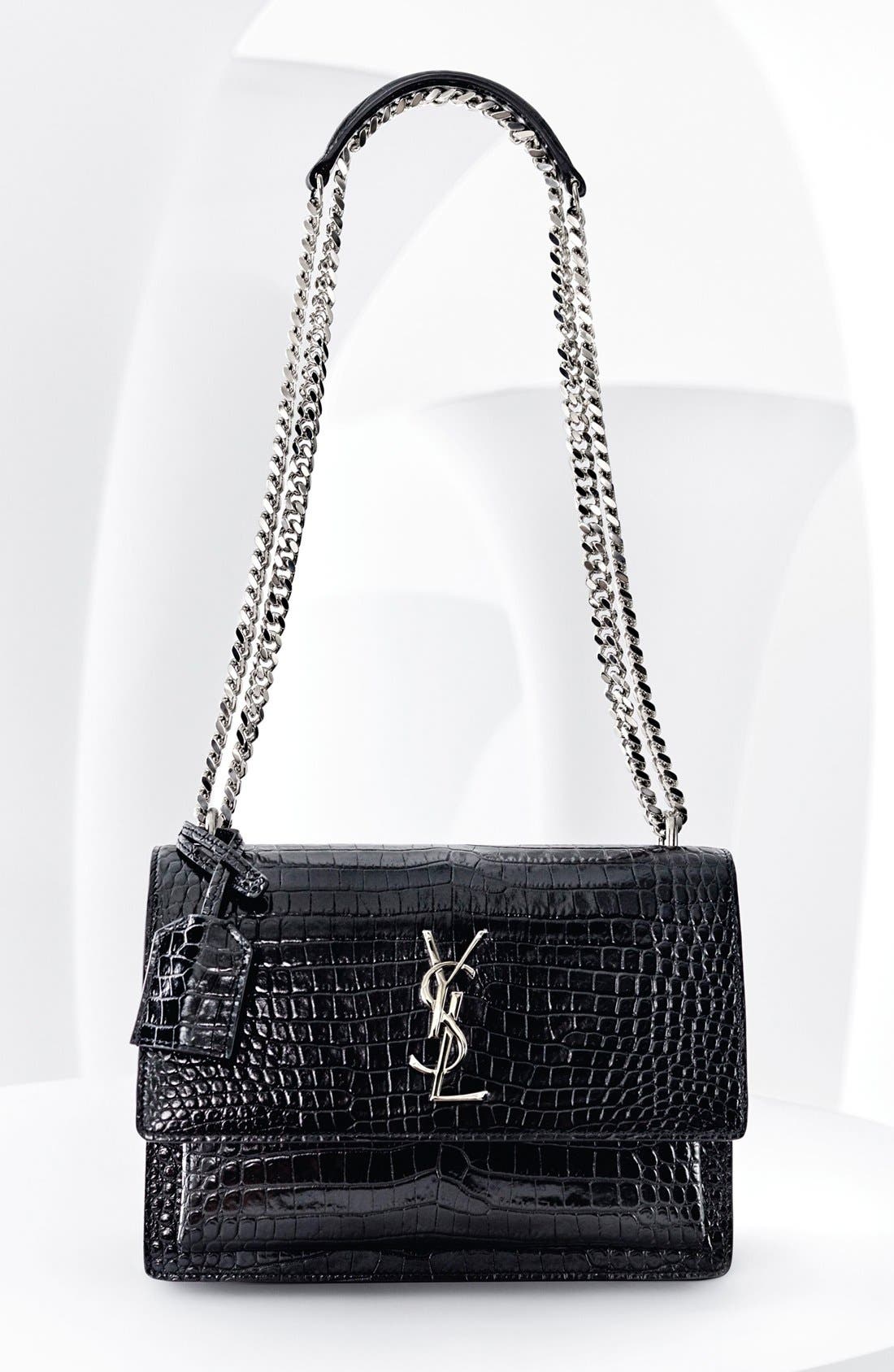 'Medium Monogram Sunset' Croc Embossed Leather Shoulder Bag, Alternate, color, NERO