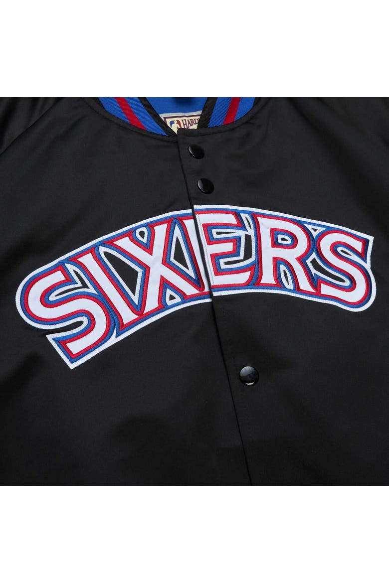 Men's Mitchell & Ness Black Philadelphia 76ers Hardwood Classics  Throwback Wordmark Raglan Full-Snap Jacket, Alternate, color, Black