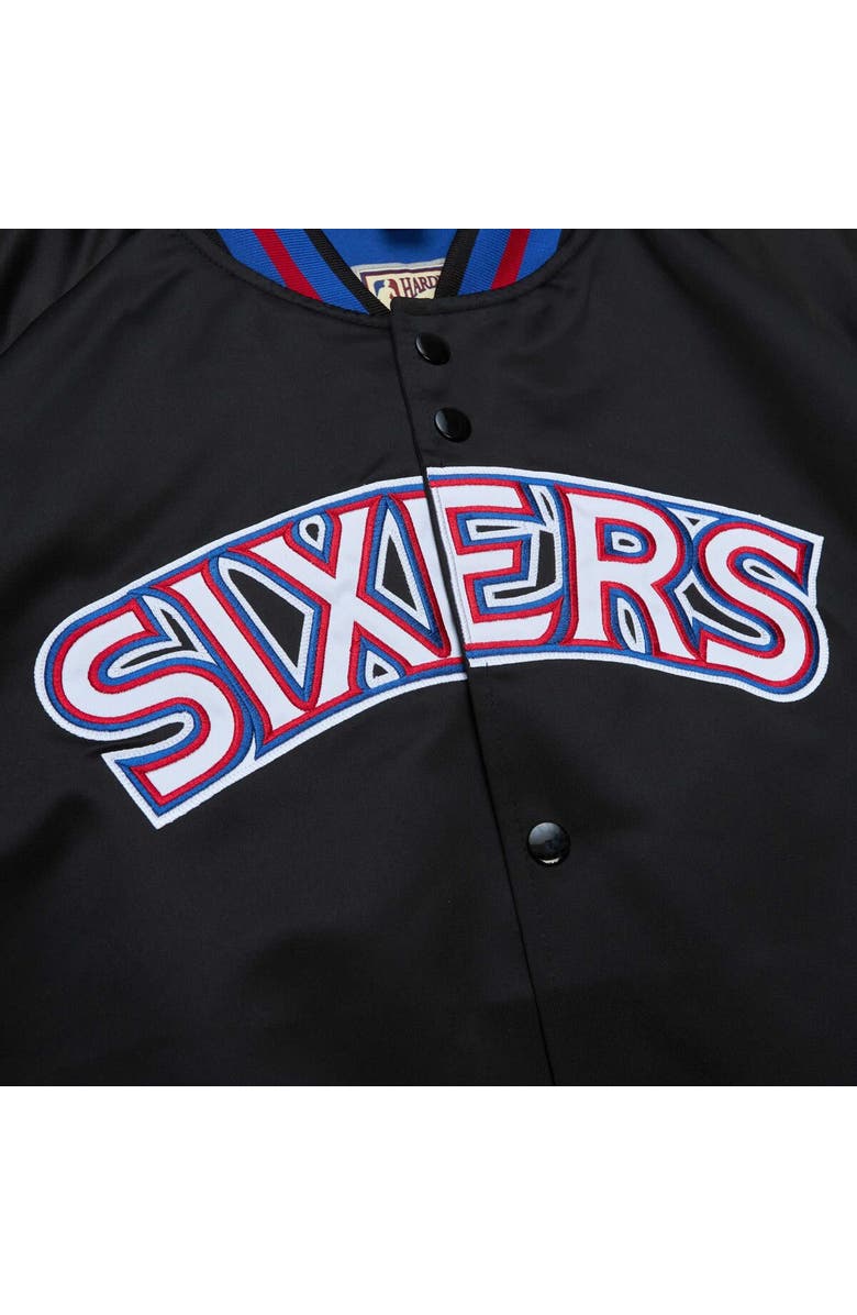Mitchell & Ness Men's Mitchell & Ness Black Philadelphia 76ers Hardwood Classics Throwback Wordmark Raglan Full-Snap Jacket, Alternate, color, Black