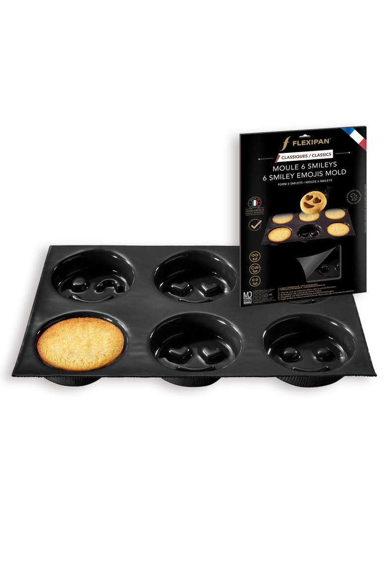 Flexipan 6 Smiley Emojis Premium Silicone Baking Pan, Main, color, Black