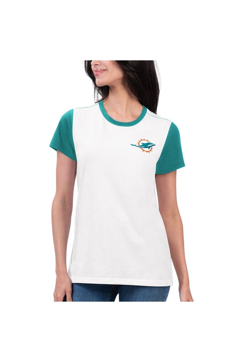Women's G-III 4Her by Carl Banks White/Aqua Miami Dolphins Fashion Illustration T-Shirt, Main, color, White