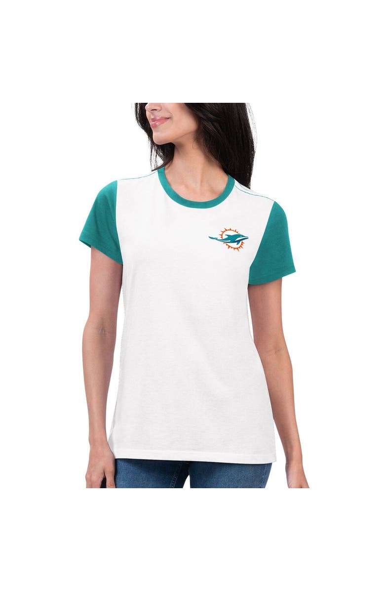 G-III 4HER BY CARL BANKS Women's G-III 4Her by Carl Banks White/Aqua Miami Dolphins Fashion Illustration T-Shirt, Main, color, White