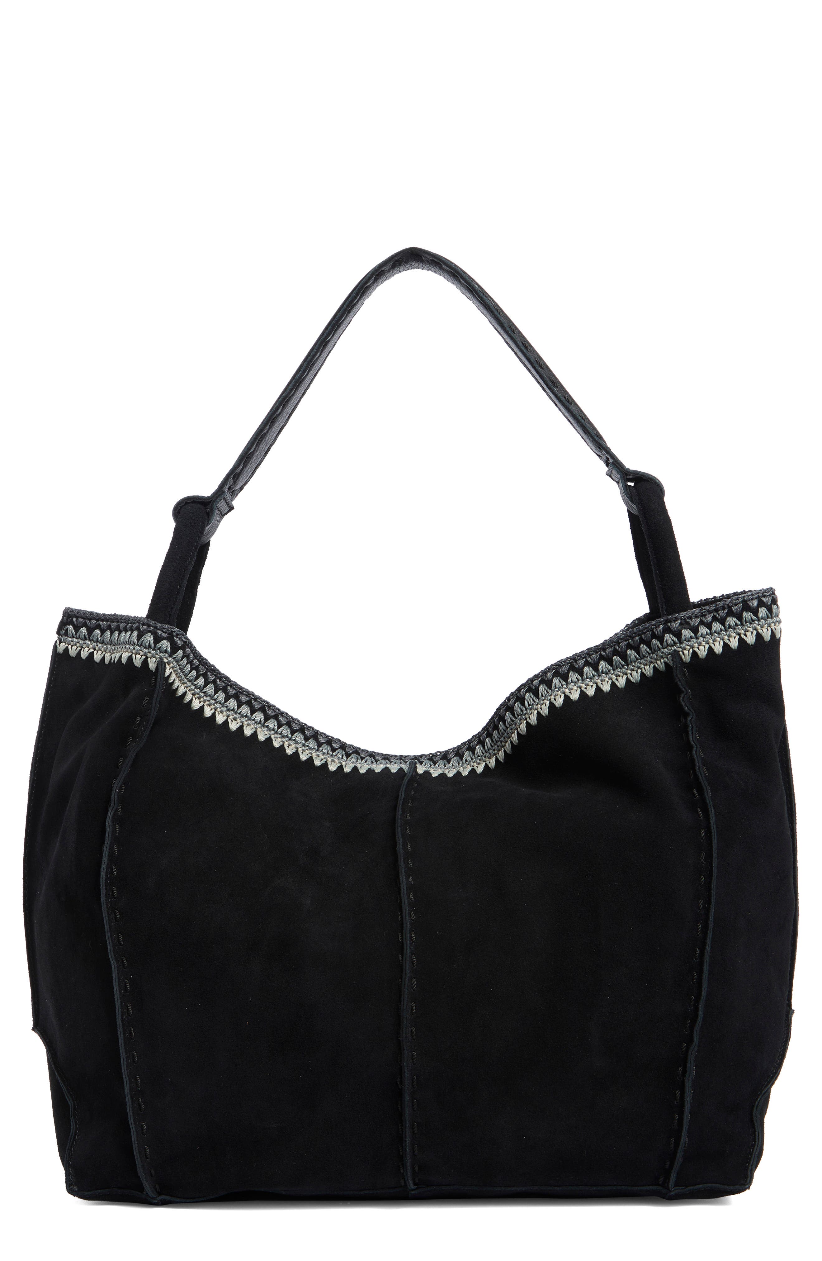 Los Feliz Large Suede Tote, Main, color, BLK SUD BLKT