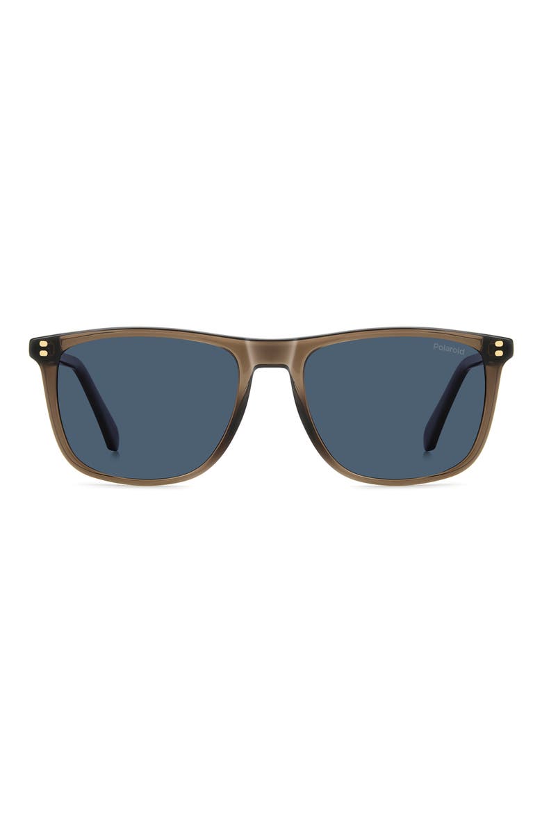 55mm Polarized Rectangular Sunglasses, Alternate, color, BROWN/ BLUE PZ