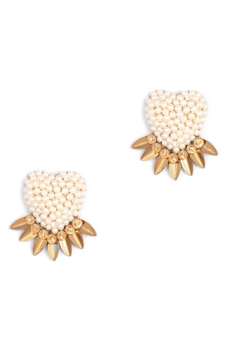 Deepa Gurnani Danni Beaded Fringe Heart Stud Earrings, Main, color,