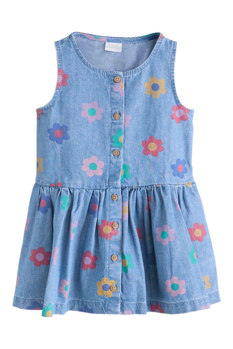 Kids' Floral Print Sleeveless Denim Dress, Main, color, BLUE