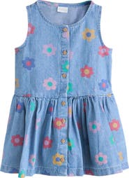 NEXT Kids' Floral Print Sleeveless Denim Dress