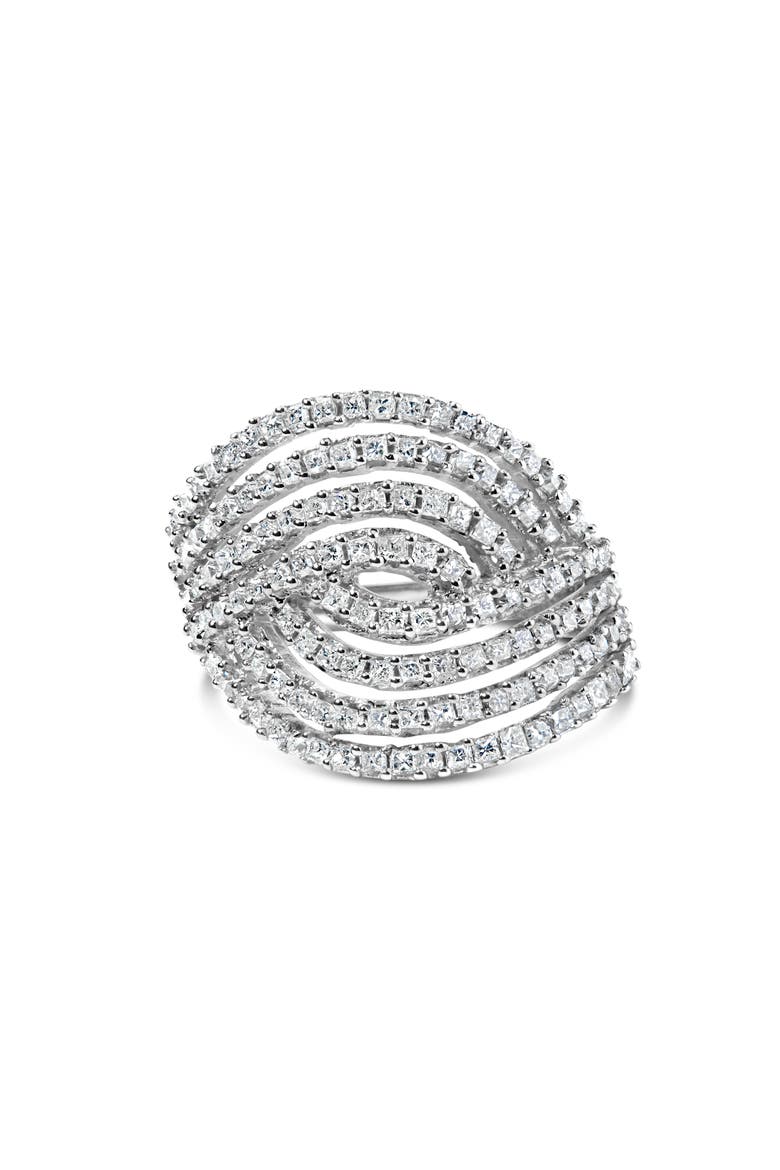 10K White Gold 1 1/2 Cttw Princess Diamond Swirl Design Cocktail Ring, Main, color, White Gold