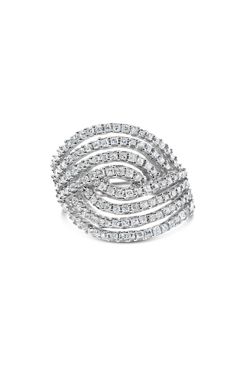 Haus of Brilliance 10K White Gold 1 1/2 Cttw Princess Diamond Swirl Design Cocktail Ring, Main, color, White Gold