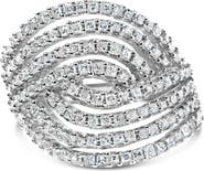 Haus of Brilliance 10K White Gold 1 1/2 Cttw Princess Diamond Swirl Design Cocktail Ring
