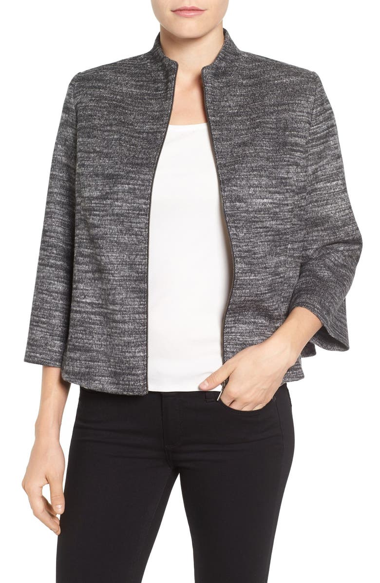 Emerson Rose Funnel Neck Zip Front Jacket, Main, color, Grey Tempest Weave