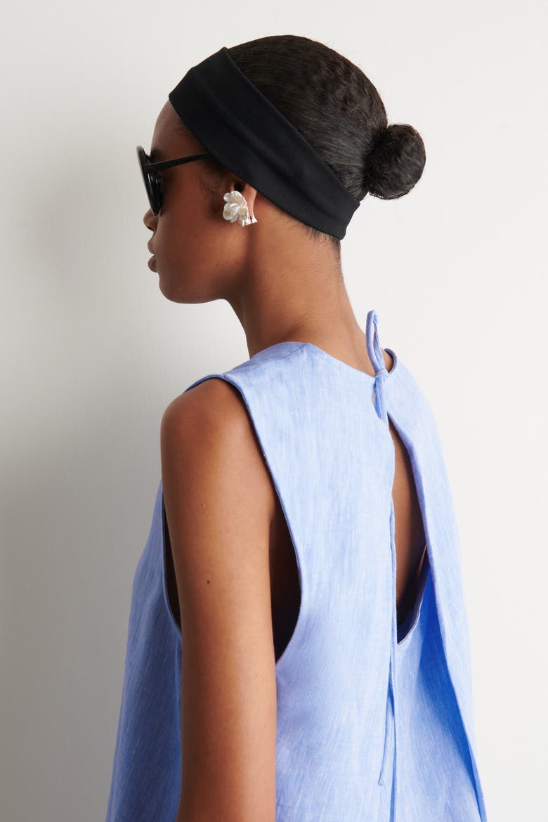 V-neck Open-back Linen Mini Dress, Alternate, color, LIGHT BLUE