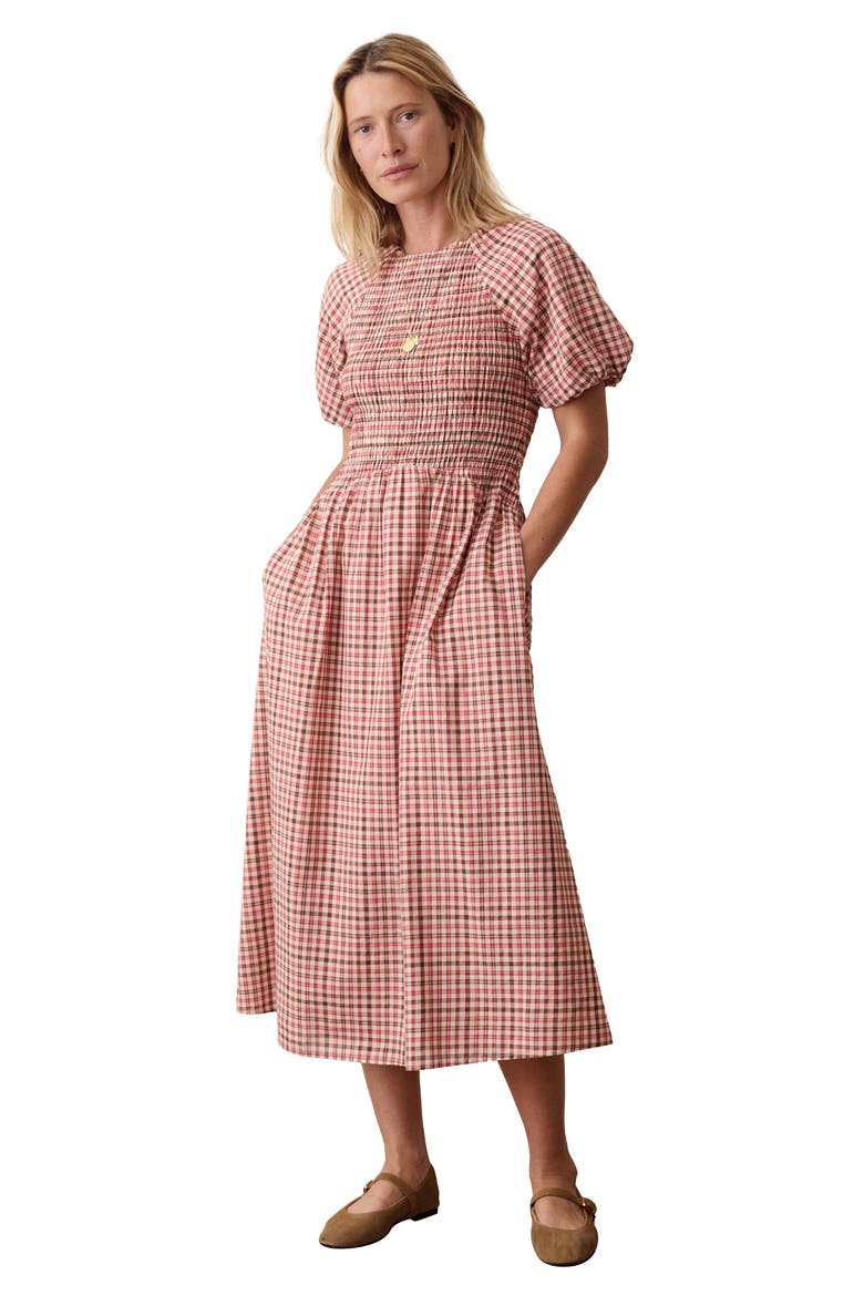 Gigi Smocked Midi Dress, Alternate, color, AUTUMN CHECK