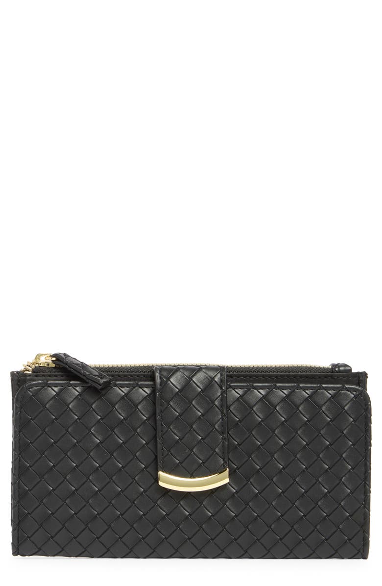 MUNDI SMALL LEATHER GOODS Lottie Woven Wallet, Main, color, Black
