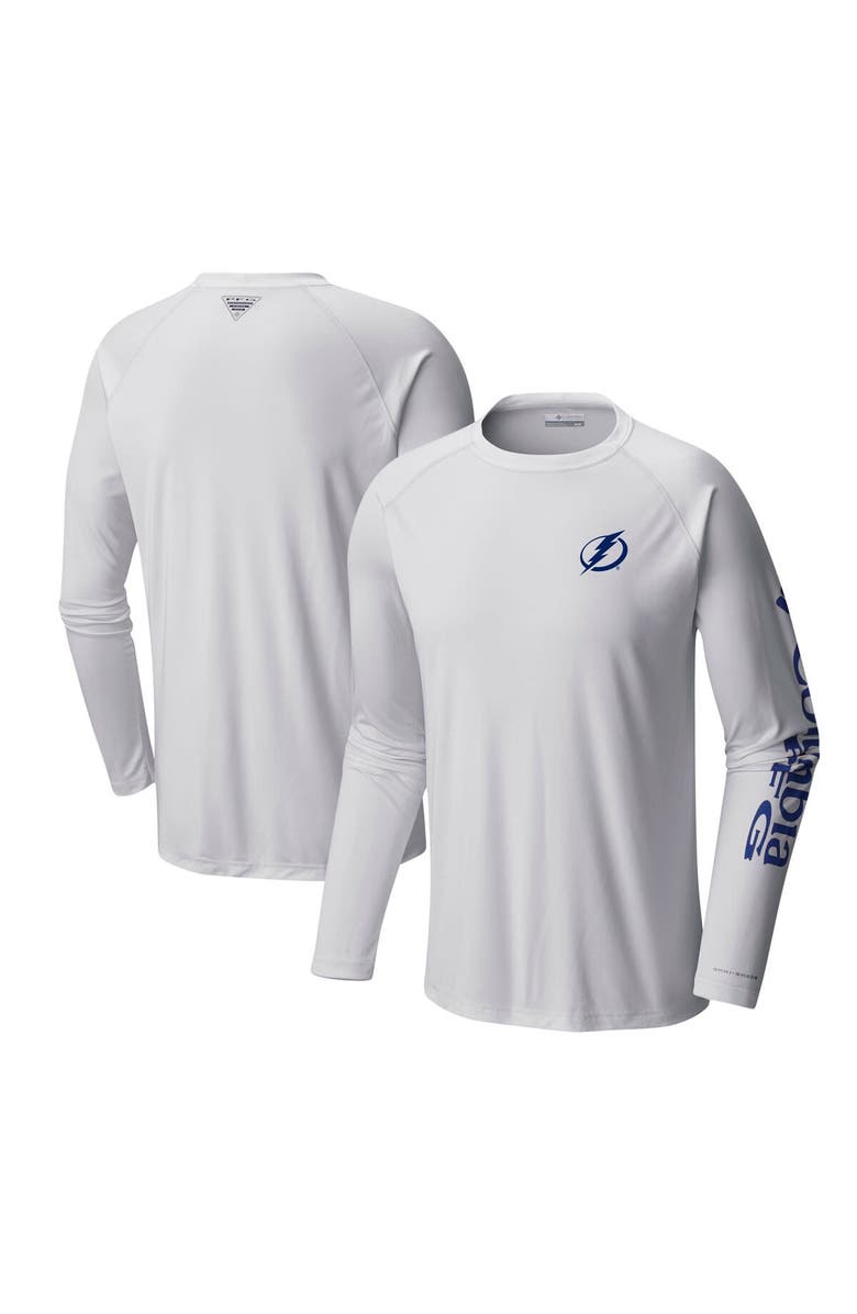Columbia Men's  Columbia White Tampa Bay Lightning Terminal Tackle Omni-Shade Raglan Long Sleeve T-Shirt, Main, color, 