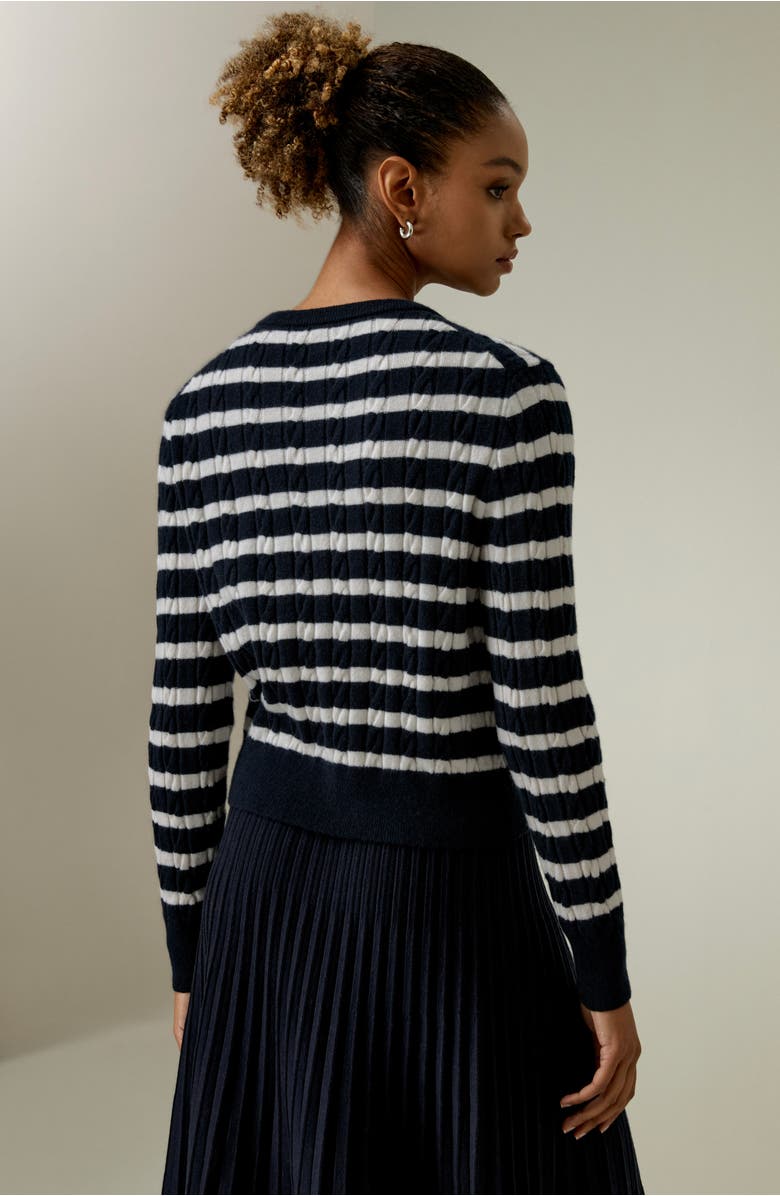 Lilysilk Striped Cable-Knit Cashmere Cardigan, Alternate, color, Blue And White Stripes