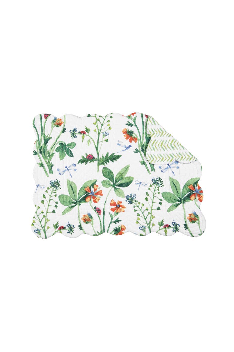 Clover Bug Watercolor Garden 100% Cotton Quilted Set of 6 Placemats 13" x 19", Main, color, Green