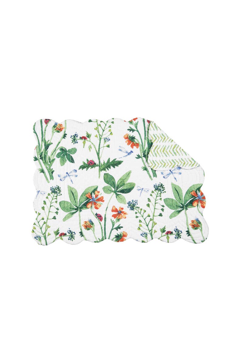 C&F Home Clover Bug Floral Scalloped Cotton Set of 6 Placemats, 13" x 19", Main, color, Green