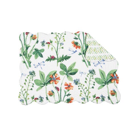Clover Bug Floral Scalloped Cotton Set of 6 Placemats, 13" x 19"