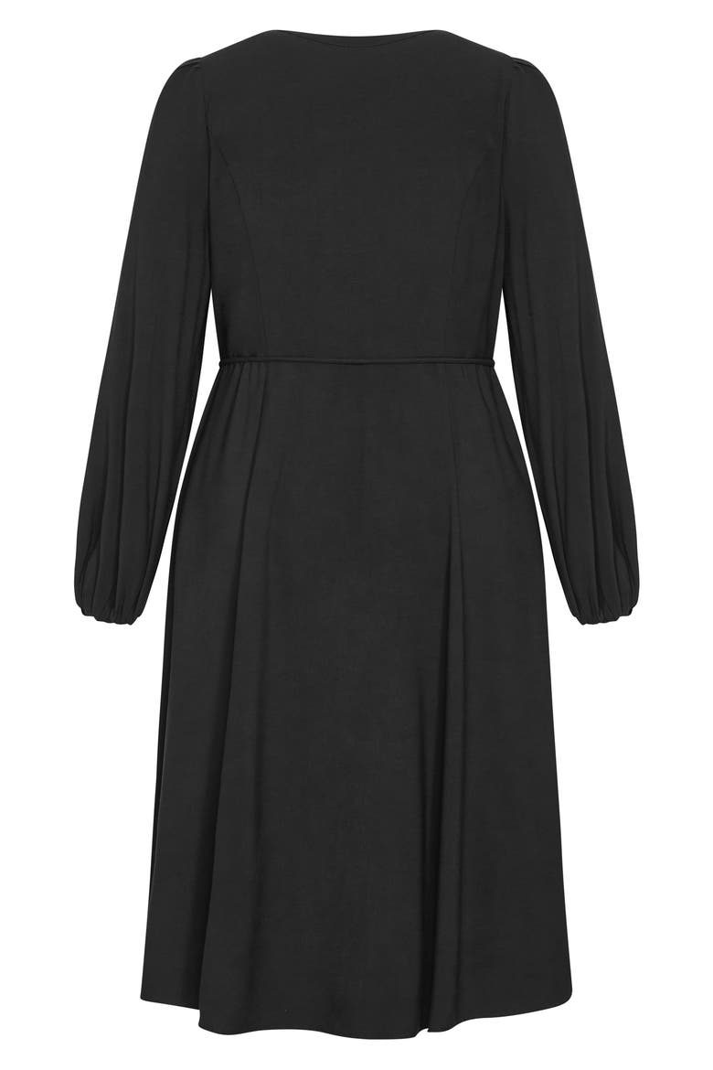 Kristina Tie Waist Long Sleeve Midi Dress, Alternate, color, BLACK