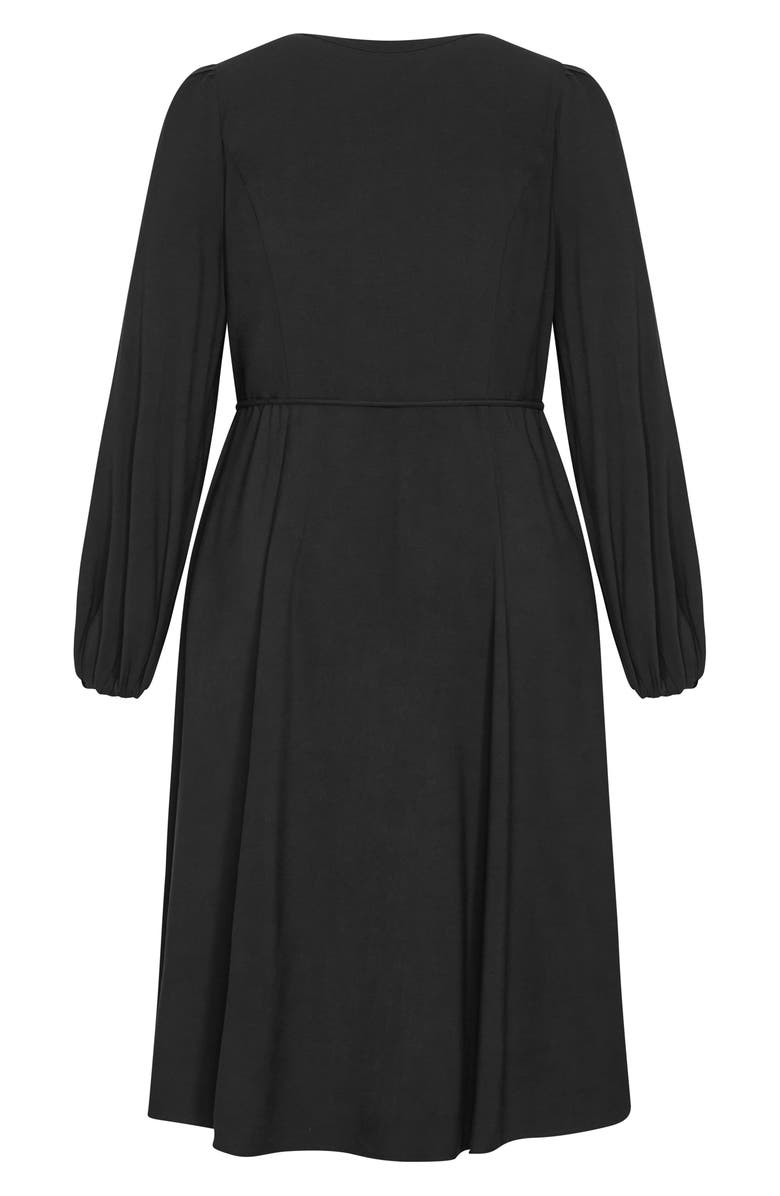 City Chic Kristina Tie Waist Long Sleeve Midi Dress, Alternate, color, Black