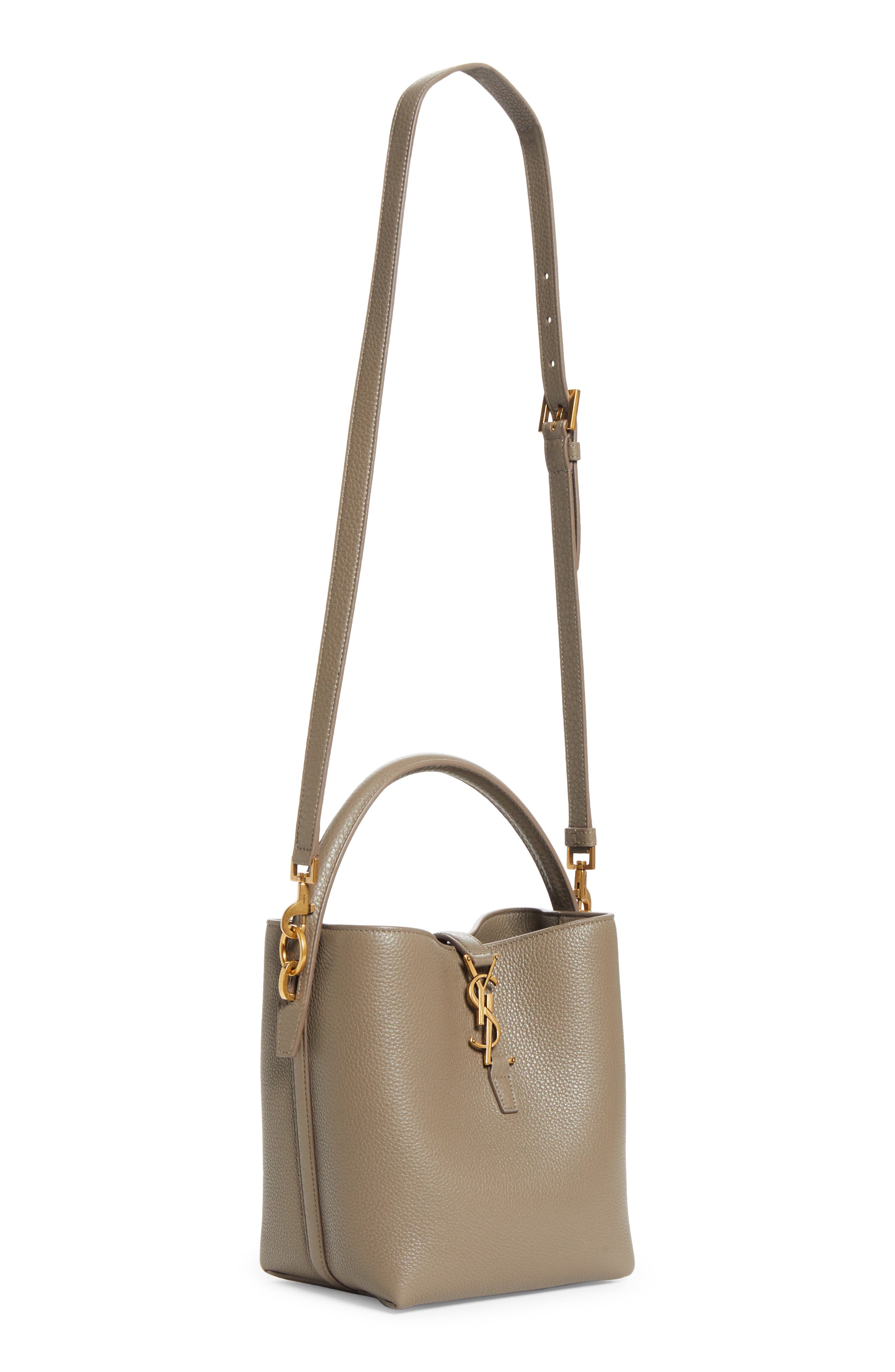 Saint Laurent Small Le 37 Leather Bucket Bag, Alternate, color, Light Taupe