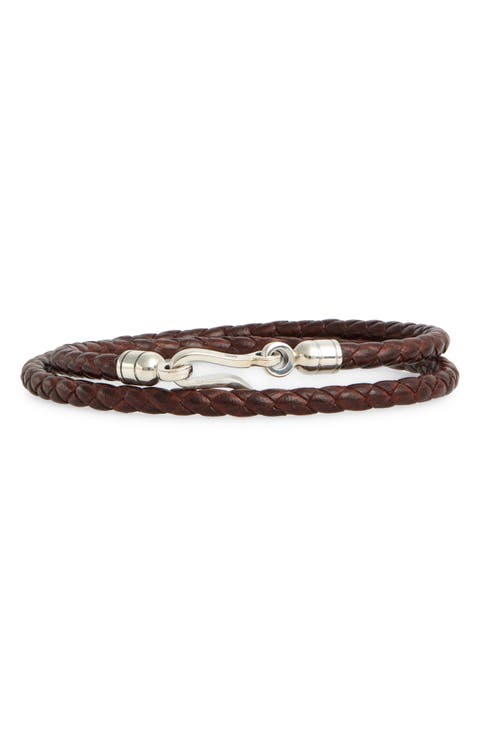 Men's Euro Braided Leather Double Wrap Bracelet