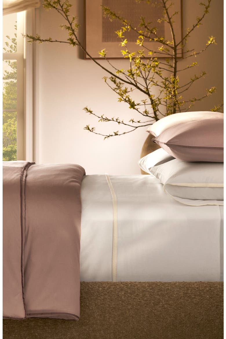 Framed Organic Cotton Percale Sheet Set, Alternate, color, WHITE/ CREAM