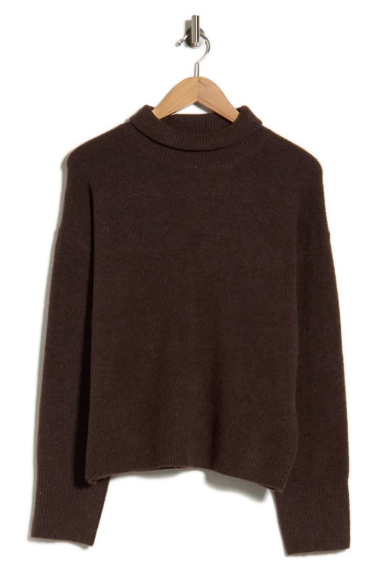 Cozy Scrunch Neck Sweater, Alternate, color, BROWN SEAL