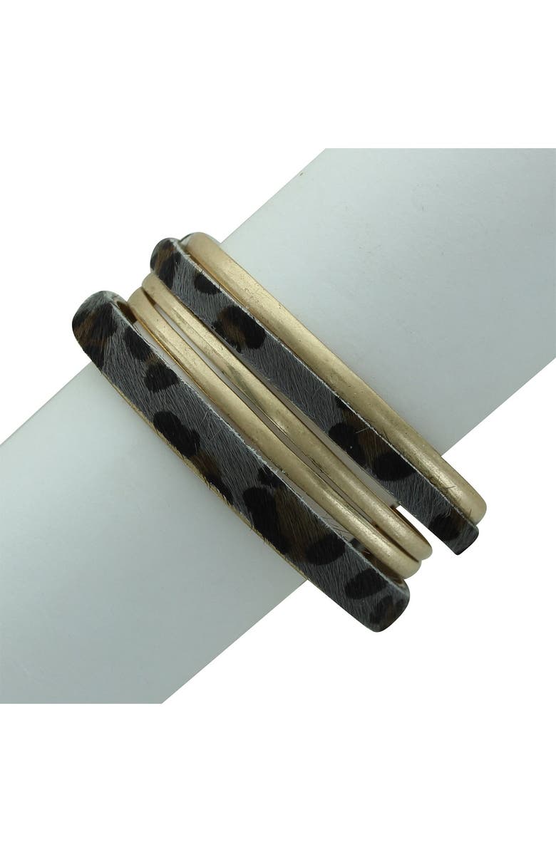 OLIVIA WELLES Faux Fur & Antique Finish Cuff Bracelet, Main, color, Worn Gold-Grey