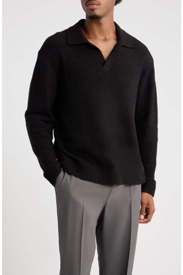 Bouclè Polo Sweater, Main, color, BLACK