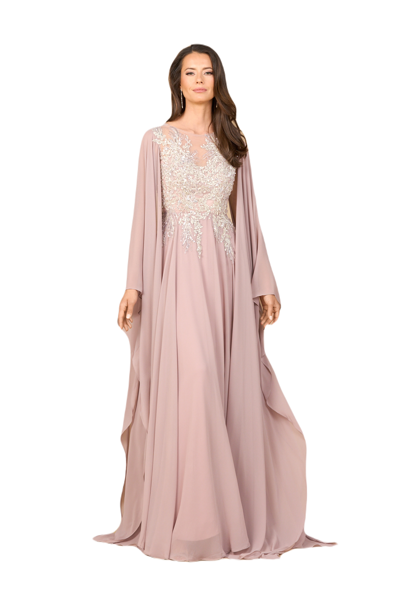LARA New York Chiffon A - line Long Gown with Cape Sleeves, Alternate, color, Dusty Rose