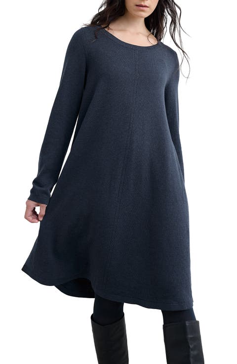 Long Sleeve Organic Cotton A-Line Sweater Dress