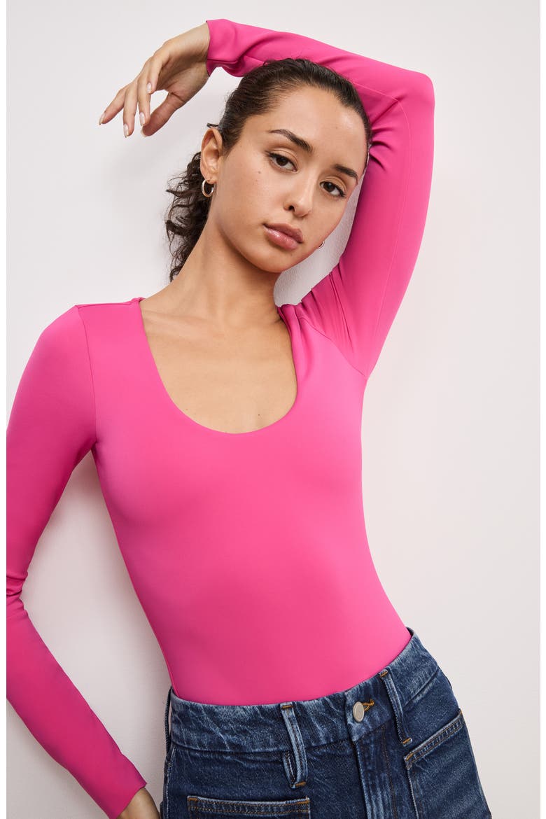Sculpting Scoop Neck Bodysuit, Alternate, color, BALLERINA PINK004