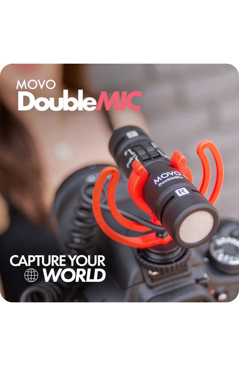MOVO DoubleMic V2 Two-Sided Shotgun Mic for Camera Vlogging - Dual Capsule External Microphone for iPhone, Android, Smartphones and DSLR Camcorders, Alternate, color, Black