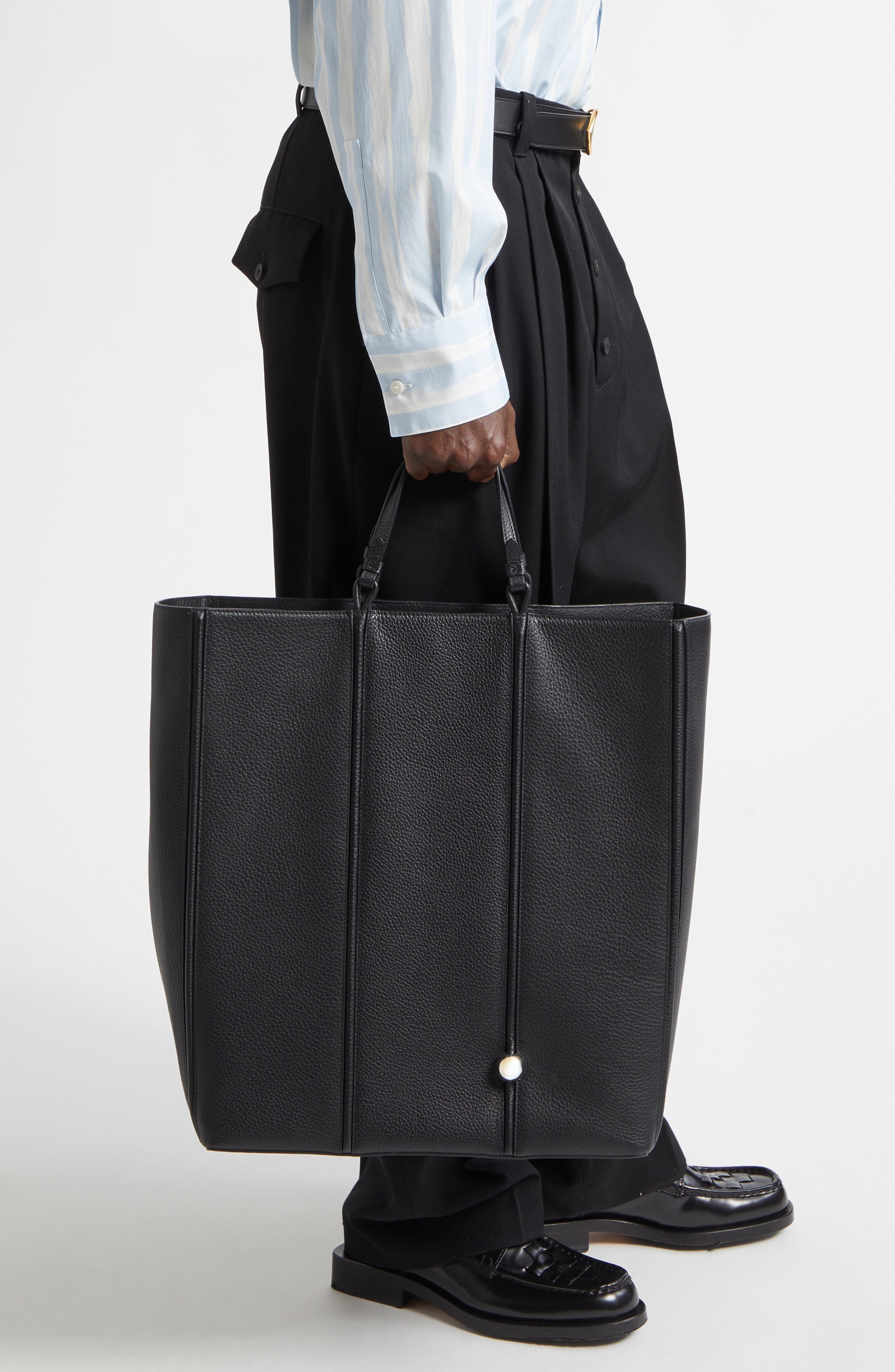 Jacquemus Le Cabas Marino Leather Tote, Alternate, color, Black