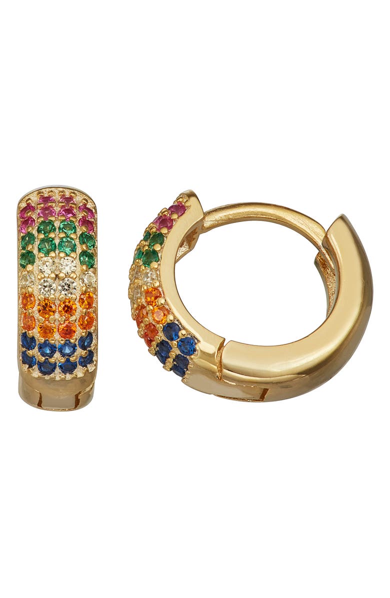 FZN Kids' 14K Gold Plated Sterling Silver Multicolor CZ Huggie Hoop Earrings, Main, color,